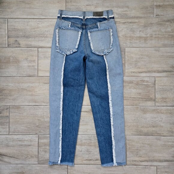 Carmar Color Panel Jeans Women's High Rise Chunky Fray Seam Hippie Grunge 24 - Picture 1 of 8